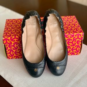Tory Burch Black Snakeskin York Ballet Flat